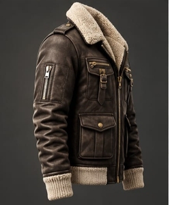 <b>Men's</b> <b>Leather</b> Bomber <b>Jacket</b> With <b>Faux</b> Fur lining Zipper Closure - Product Image 6