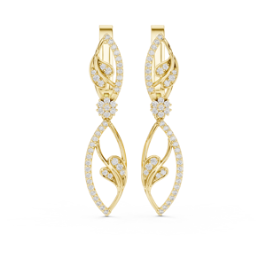 Boucles d'oreilles pendantes en or jaune 14 carats avec diamant de laboratoire taille ronde, motif feuille, plaqué or rose, or blanc et or jaune, luxe - Product Image 1