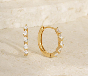 Best Selling 925 <b>Silver</b> Gold Plated 2x4mm Pear Shape CZ Diamond Classic Prong Setting <b>Hoop</b> Earring For Women's Wedding Jewelry - Product Image 3