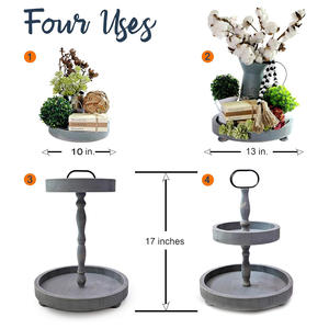 Support à gâteau moderne en bois fait à la main à 2 niveaux plateau de service à cupcakes rond en bois naturel pour fête de mariage à la ferme vente en gros - Product Image 3