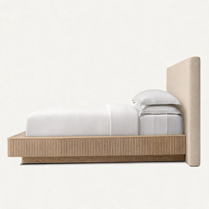Lit plateforme moderne en bois massif avec tête de lit capitonnée et panneau en tissu, cadre de lit, mobilier de chambre - Product Image 3