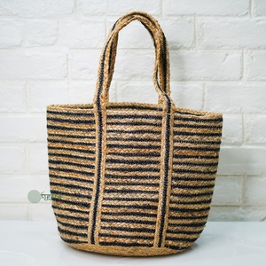 Sac fourre-tout en jute rayé TYNTRA pour femme, style bohème, écologique, ouvert, taille personnalisable, pour l'été, la plage, usage quotidien, avec lettres - Product Image 2