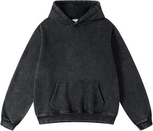 Sweat-shirt à capuche pour homme, effet délavé, couleur unie, pull en molleton, épaules tombantes, coupe oversize, streetwear d'hiver - Product Image 1