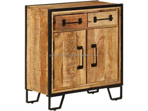 Armoire de rangement industrielle en bois avec tiroirs, armoire de chevet en bois massif avec structure métallique, armoire de rangement rustique en bois - Product Image 4