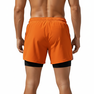 Men's Gym Fitness Shorts 2 in 1 Compression Built-in Tight Inner <b>Layer</b> Zip Pockets Elastic Drawstring OEM Bulk Supplier - Product Image 2