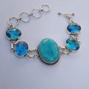 Turquoise Blue Topaz Bracelet 925 Sterling Silver Handmade Gemstone Jewelry Adjustable Women <b>Men</b> Gift - Product Image 1