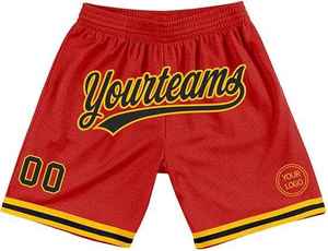 <b>Red</b> Striped <b>Men's</b> Basketball <b>Shorts</b> With Custom Name And Number Elastic Waist Breathable Casual Sport Wear - Product Image 2