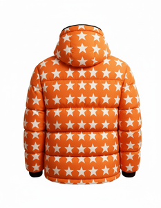 Mens Orange Waterproof Breathable Hooded Puffer Jacket Winter Warm <b>Bubble</b> <b>Coat</b> Streetwear Front Custom Wholesale Outerwear - Product Image 5