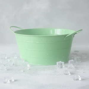 Cubo de hielo moderno de acero galvanizado verde menta con asas laterales, bañado en polvo, para bebidas en bares, bodas y fiestas - Product Image 3
