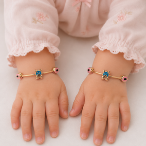 Pulsera Infantil de Oro Rosa de 18K con Oso de Peluche, Esmalte Colorido, Acabado Pulido, Joyería Fina para Niñas, Regalo de Cumpleaños, Uso Diario - Product Image 1