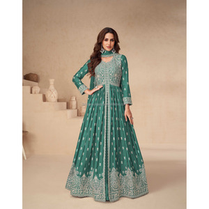 Indian Heavy Pure Georgette con bordado y trabajo de secuencia y trabajo de piedra de diamante Vestidos largos con trabajo de bordado Dupatta - Product Image 3
