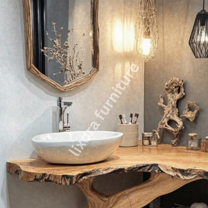 Luxury Handcrafted Rustic Live Edge Solid Wood <b>Bathroom</b> <b>Vanity</b> Artistic Branch Base Natural Console - Product Image 4