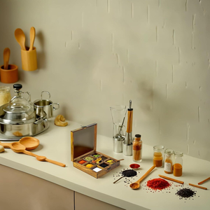 Boîte à épices en bois artisanale avec couvercle et cuillère, organisateur d'épices de cuisine à 9 compartiments, conteneur de rangement pour épices en bois - Product Image 5