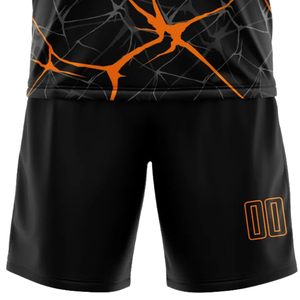 Tenue de football noire, grise et orange pour hommes – Ensemble maillot et short de football par sublimation, respirant, pour entraînement et matchs d'équipe - Product Image 4