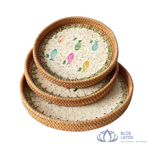 ราคาดีที่สุด |   ถาดหวายเวียดนามสานมือประดับมุก สำหรับตกแต่งและจัดเก็บ ใช้เสิร์ฟบนโต๊ะกาแฟ - Product Image 1