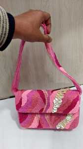 Handmade Pink Glass Beads Rectangular Handbag with Shell Accents Washable <b>Party</b> Craft Embroidery Textile Daily Use <b>Bag</b> - Product Image 4