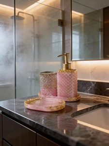 Ensemble de salle de bain moderne portable en résine acrylique bleu ciel de luxe ILAHI, trois pièces, design floral, accessoires pour la maison, Uttar Pradesh - Product Image 5
