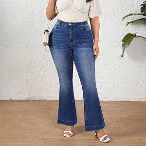 Jeans Acampanados de Talle Grande para Mujer, de Cintura Alta, Bonitos, de Color Liso, de Mezclilla Ecológica, con Dobladillo Elástico, Holgados, Transpirables, de Pierna Ancha para Verano - Product Image 1