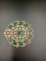 Kalung Liontin Bunga Berlapis Emas Amaira Jewels Batu Doublet Hijau Perhiasan Klasik Wanita Polki Mossianite Buatan Tangan