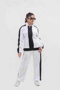 Custom Womens <b>White</b> Black Tracksuit Full Zip Jacket Wide Leg Pants Athletic Sportswear Training Jogging Matching <b>Set</b> - Product Image 6