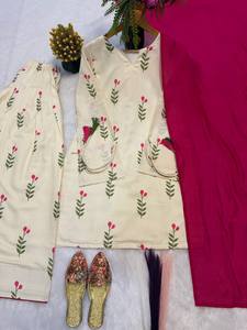 Conjunto de traje Salwar TENNECY para mujer, de algodón puro camericano, con mangas elegantes y adornos Latkan Farshi, para todas las temporadas, ideal para bodas. - Product Image 5