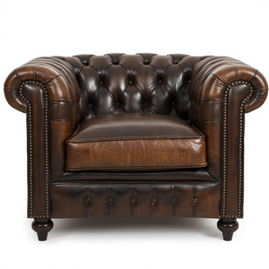 Sillón de Cuero Marrón Vintage de Mediados de Siglo con Patas de Madera, Sillón Individual para Sala de Estar u Oficina - Product Image 1