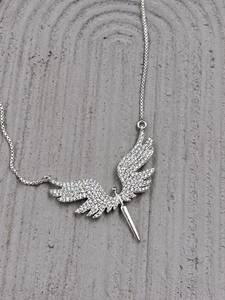 Collier tendance avec pendentif ailes d'ange en argent sterling 925 et moissanite, chaîne maille forçat plaquée rhodium blanc - Product Image 4