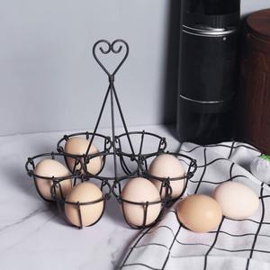 Handcrafted Black Metal <b>Egg</b> Holder <b>Basket</b> Stand with Multiple Compartments and Heart Shape Handle Decorative Kitchen Countertop - Product Image 1