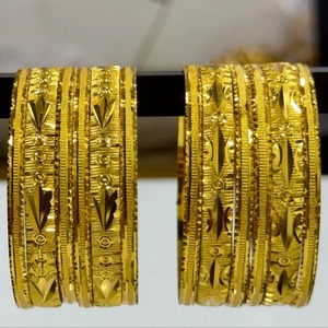Premium Diamond Cut Texture <b>Gold</b> Plated <b>Bangles</b> <b>Set</b> Stylish Shiny Finish Designer Jewelry for Women Party Wear - Product Image 6