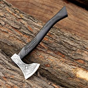 Hacha Vikinga Industrial de Acero al Carbono Forjada a Mano, Mango Tallado a Mano OEM Personalizado, Hacha con Barba, Funda de Cuero, para Camping y Bushcraft - Product Image 1