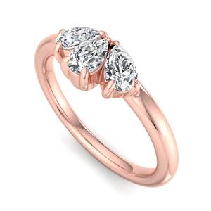 Anillo de lujo de oro rosa con tres diamantes talla pera, banda minimalista en forma de abanico, joyería de moda, regalo para mujer - Product Image 1