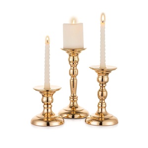 Modern Polished Gold <b>Brass</b> Style <b>Candlesticks</b> Set of 3 Tall Tiered Taper Holders for Anniversary Dinners Holiday Celebrations - Product Image 2