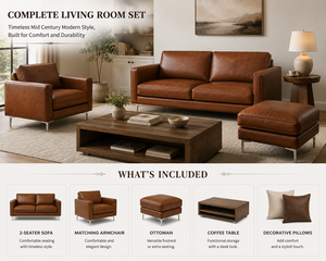 Mid-Century Modern Style Genuine Leather <b>Sofa</b> Premium Upholstered Living Room Couch for Living Room, Apartment in Camel - Product Image 4