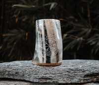 Chope à bière Viking Serpent Vegvisir en corne de buffle artisanale 500 ml, gravée avec un serpent nordique, cadeau Viking pour lui
