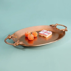 Exclusive Copper Serving Tray Oval Shape Good Quality Kitchen Decorative & Sweets Snacks Serving Tray At <b>Cheap</b> Price - Product Image 1