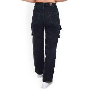 High Waist Dark Wash Cargo <b>Pants</b> Women's Casual Full Length Loose Fit Denim Jeans With Multiple Pockets Button Fly - Product Image 2