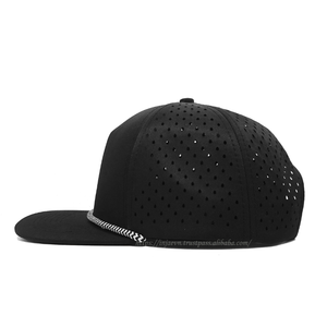 Wholesale Blank Rope Laser Cut Cap Structured 5 Panel Snapback Adjustable <b>Flat</b> Bill Baseball <b>Hat</b> Perforated Sports <b>Hat</b> OEM - Product Image 2