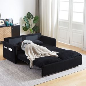 64.5 Inch Soft Corduroy Convertible <b>Sleeper</b> <b>Sofa</b> Bed 3 in 1 Adjustable Pullout with 2 Side Pockets and Pillows - Product Image 2