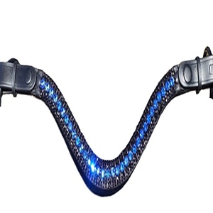 Diadema para caballo de cuero genuino con cristales azules y negros en forma de onda profunda, con diamantes de imitación, en tallas full cob. - Product Image 2