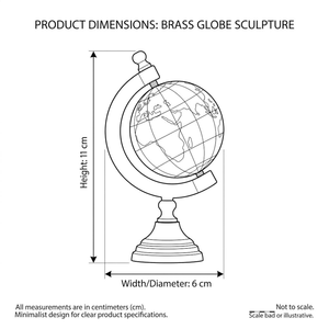 Globe Terrestre Vintage Fait Main en Laiton 11cm – Mini Carte du Monde, Ornement de Table, Décoration de Bureau, Accent pour Salle d'Étude, Inspiré des Voyages - Product Image 3
