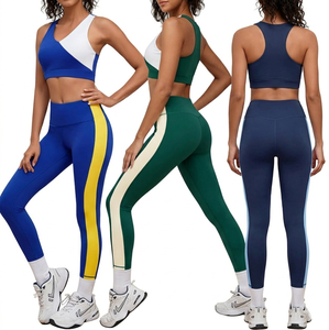 Ensemble soutien-gorge de sport à bretelles solides et leggings pour femme, respirant, séchage rapide, en nylon et élasthanne, effet push-up, pour la gym et le fitness - Product Image 2