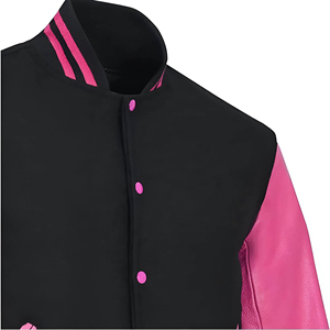 Veste varsity en laine noire et rose pour homme, col montant, coupe classique, vêtement d'hiver décontracté - Product Image 6