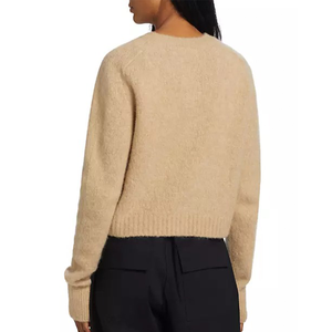 Women's <b>Beige</b> Knitted <b>Cardigan</b> Crew Neck Full Sleeve Button Front Minimalist Solid Color Autumn Wear By Tiki Taka Sports - Product Image 3