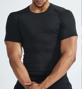 Men's <b>Black</b> Short Sleeve <b>Compression</b> T-<b>Shirt</b> Slim Fit Quick Dry Sporty O-Neck Knitted Polyester - Product Image 2