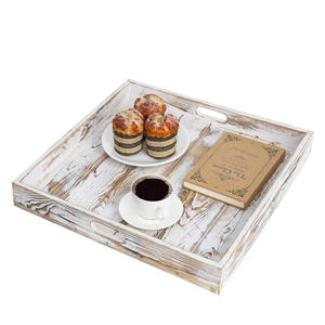 Bandeja de madera de pino cuadrada grande hecha a mano, asas decorativas para servir, bandeja otomana para desayuno, café, comedor, estilo de granja - Product Image 5