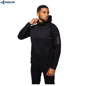 Men's Black Hooded Tracksuit Full Sleeve Casual Sweatshirt Pants Set Breathable Polyester Autumn Wear Solid Color Design - Product Image 2