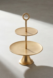 Soporte de Metal de 2 Niveles para Pasteles, Estilo Vintage con Acabado Dorado, Plato para Postres, Centro de Mesa, Directo de Fábrica - Product Image 2