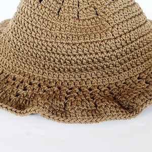 Chapeau Bob au Crochet Fait Main pour Femme, à Bord Ondulé et Volants, Chapeau de Soleil Tricoté, Casquette de Plage d'Été, Ensemble de Coiffures Artisanales - Product Image 4