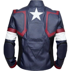 Chaqueta de Cuero Personalizada Azul, Roja y Blanca, Estilo Superhéroe, para Motociclismo, con Parches de Estrellas, Abrigo de Motero, Ropa Urbana OEM al por Mayor - Product Image 5