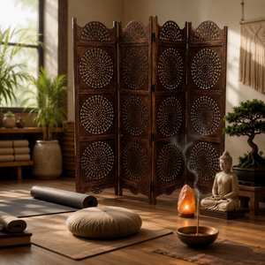 Decorative Wooden <b>Folding</b> Privacy <b>Screen</b> 4 Panel| Handcrafted Carved <b>Room</b> <b>Divider</b> Partition for Bedroom Living <b>Room</b> Home Décor - Product Image 3